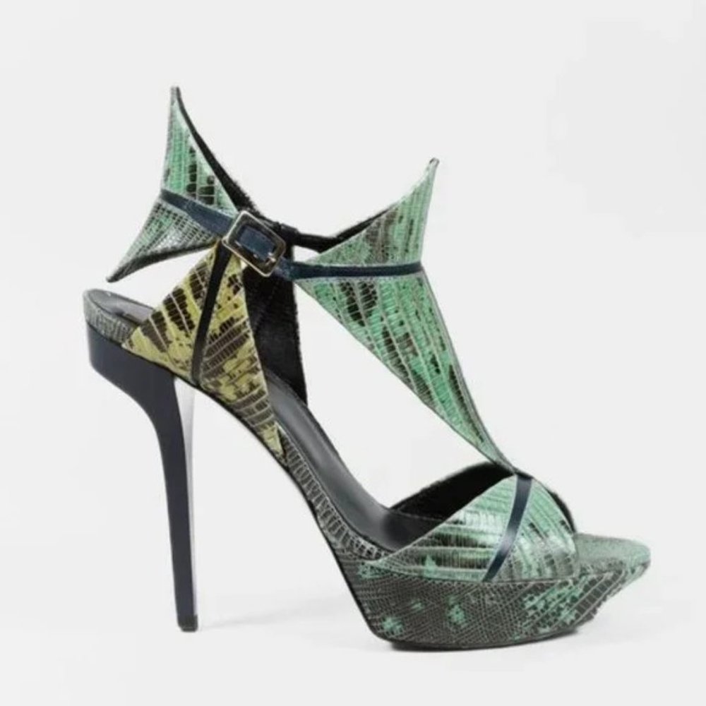 Roger Vivier Green Snake Cut Out Platform Heels